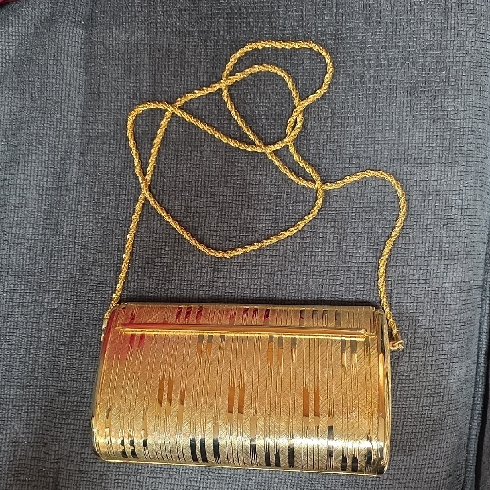 LISETTE Gold Metallic Evening Clutch with Chain Strap
